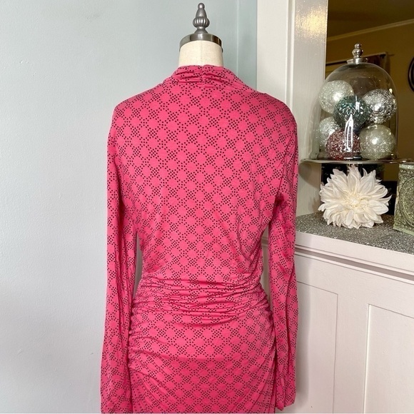 Boden Pink V Neck Ruched Wrap Dress Midi Length Wool Blend Size US 6 Long - Picture 7 of 11
